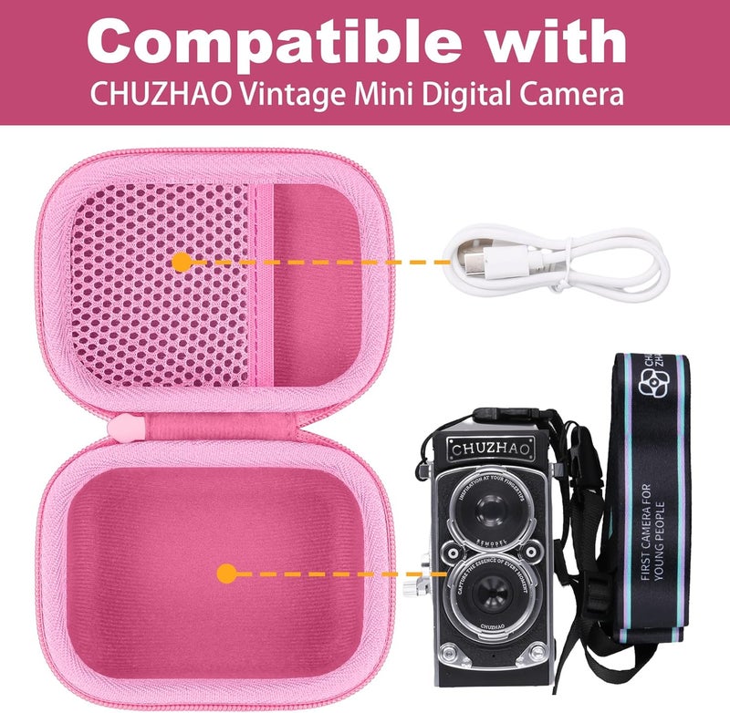 Baval Camera Case for CHUZHAO Vintage Mini Digital Camera,Compatible with Portable TLR Style Retro Compact Small Pocket Autofocus Camera(Pink Case) - Image 3